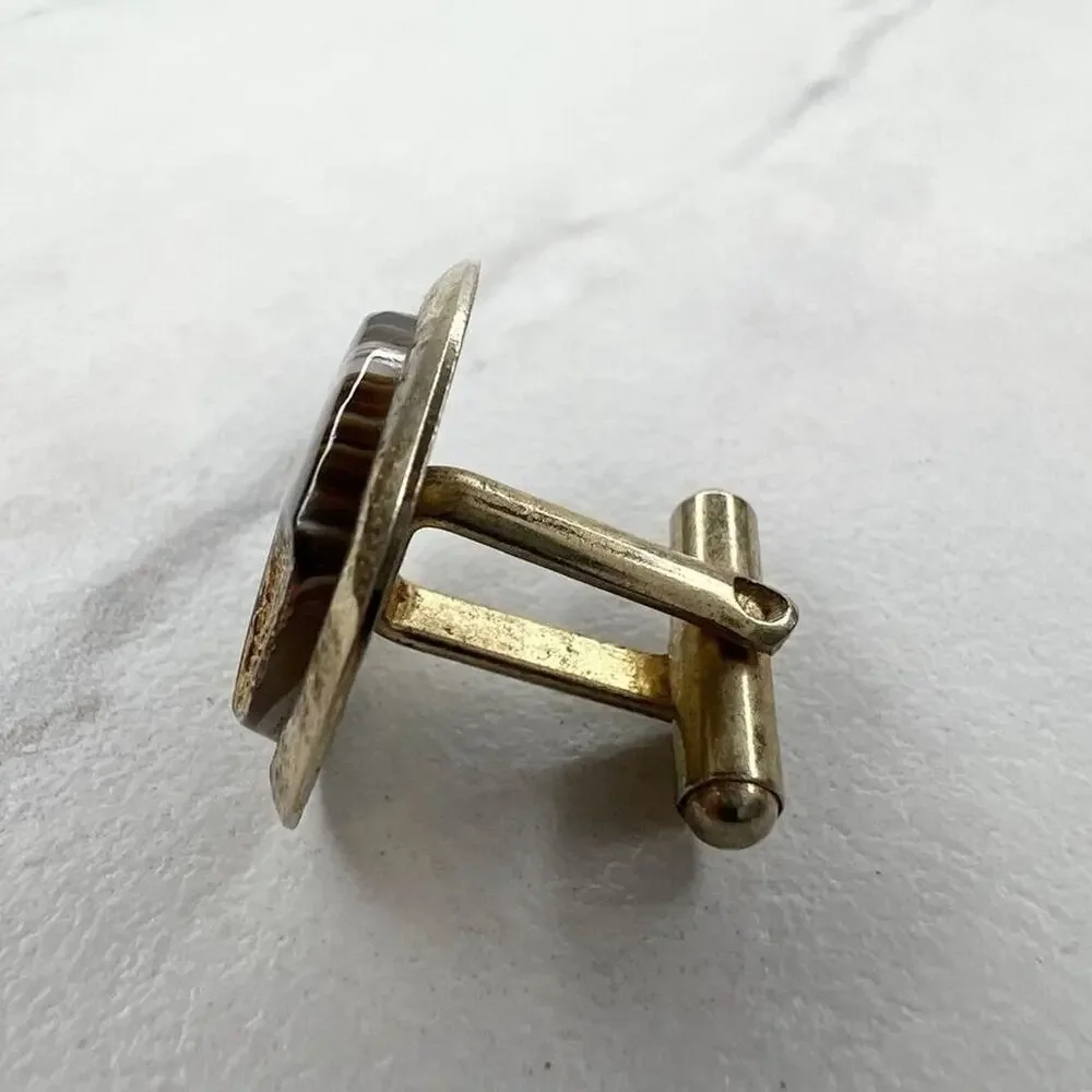 Vintage Gold Tone Striped Single Cufflink